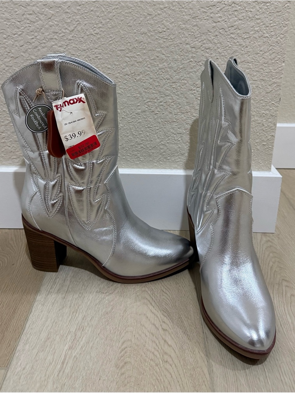Silver Western-Style Block Heel Ankle Boots - MIA Brand